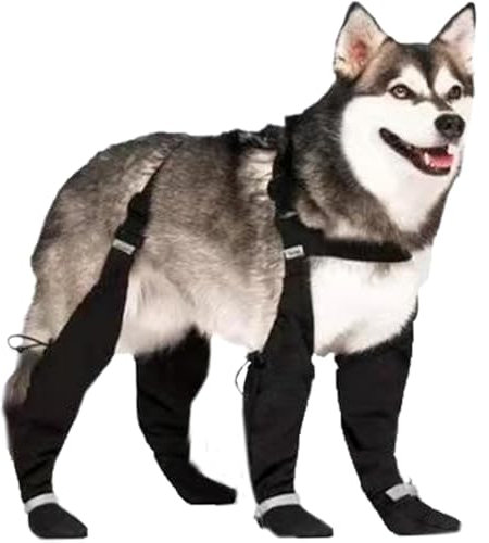 YEHOOM Scarpe per cani di taglia grande, stivali impermeabili da pioggia con bretelle e protezione antiscivolo, riflettenti e protezioni per zampe (L)