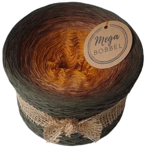 MegaBobbel*Waldgeflüster*A289* (Außenfarbe: Khaki) Farbverlaufsgarn - Lace Garn Bobbel Wolle zum Häkeln & Stricken - 50% Baumwolle/50% Polyacryl (4 fädig, 1000m)