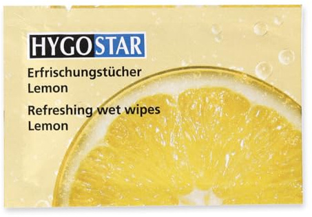 400 Stück Hygostar Erfrischungstücher Lemon | Viskose/PES, weiß, L: 25cm, B: 11cm, Erfrischungstücher, Reinigungstüchern, Feuchttücher