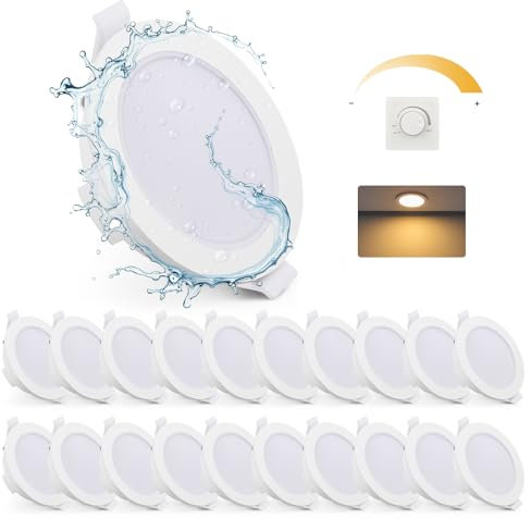 Gr4tec LED Einbaustrahler 230V Dimmbar, 20 Stück LED Spots IP65 6W 2700K Warmweiß 400LM, Deckenspots 68-80mm, Einbauleuchten Weiß Ultra Flach 35mm, Spots Deckenleuchte für Badezimmer Küche