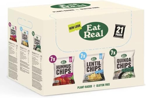 Eat Real Variety Box, 21 Pack - Plant Based - Gluten Free- Tomato & Basil, 45g - Salted, 40g - Sour Cream & Chive, 40g | NAEM