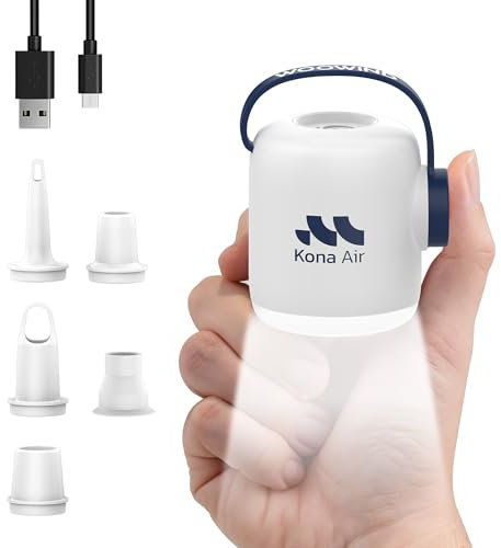 Woowind Kona Air Pompa Elettrica Per Materasso Gonfiabile, mini pompa ad aria per gonfiabili, portata 200 L/min, gonfia/sgonfia letti, galleggianti, tende, con luce LED di 10 ore (V05-white)