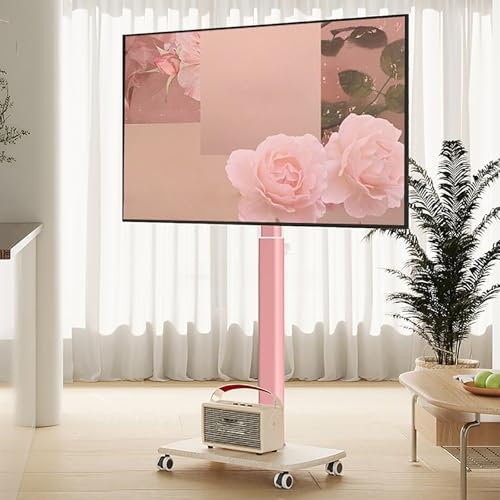 Soporte de TV con ruedas para televisores de 32 a 85 pulgadas, con inclinación de 30°, hasta 50 kg, VESA máx. 600 x 400 mm, ideal para dormitorio, exterior, oficina en casa y dormitorios pequeños (ros