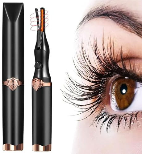 Beheizbar Elektrische Wimpernzange 2 in 1 Wimpernformer Beheizt Heated Eyelash Curler USB Heated Lash Curler mit Wimpernbürste mit 3 Temperaturmodi für Lang anhaltenden Lockeneffekt (Schwarz)