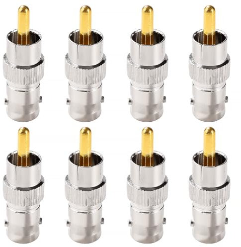 KUOQIY 8 Piezas Adaptadore de BNC Hembra a RCA Macho, Metal Conector de Hembra BNC a Macho RCA Phono para Cámara CCTV, Chapado en Oro