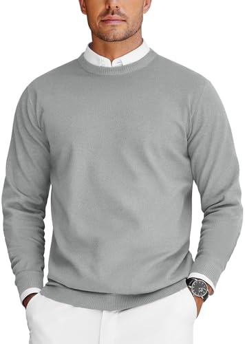COOFANDY Maglioni per Uomo Pullover a Maglia Maglione da Lavoro Felpa Uomo Firmata Maglioncino a Maniche Lunghe Pullover Girocollo Top Casual Grigio Chiaro M