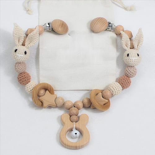 Ueiwffzo Kinderwagen aus Holz Baby Mobiles Kinderwagen Kette für Babys, Kinderwagen Anhänger, Kinderwagenkette Kinderwagen Zubehör Babys Spielzeug für Junge Mädchen (Weiß)