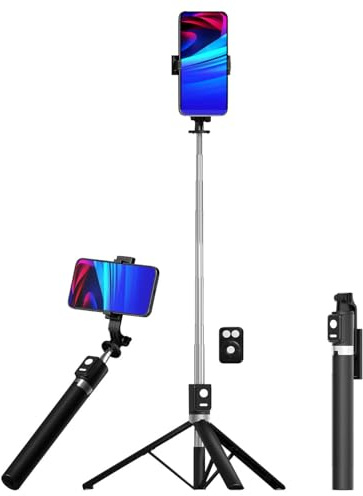 Somikon Handystick: 2in1-Smartphone-Selfie-Stativ, bis 170 cm, mit Bluetooth-Fernauslöser (Selfiestick, Selfie-Stick und Smartphone-Stativ, Handy)