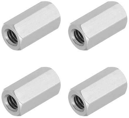 PATIKIL 1/4-20 UNC 304 Stainless Steel Hex Coupling Nuts, 4Pcs 0.8 Length Fully Threaded Rod Coupling Nut Studding Connector Fasteners, Silver Tone