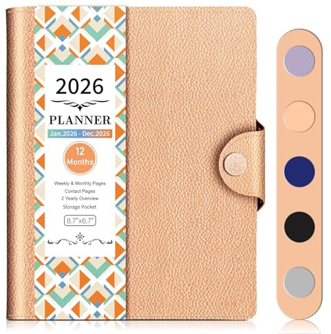BLESWIN Kalender 2026 A5, Jan.2026 - Dez.2026, 12 Monate Monatlich Wochenplaner, Terminplaner 2026 1 Woche auf 2 Seiten, A5 Tagebuch mit Spiralbindung und Buchschnalle, Innentasche, Rosa