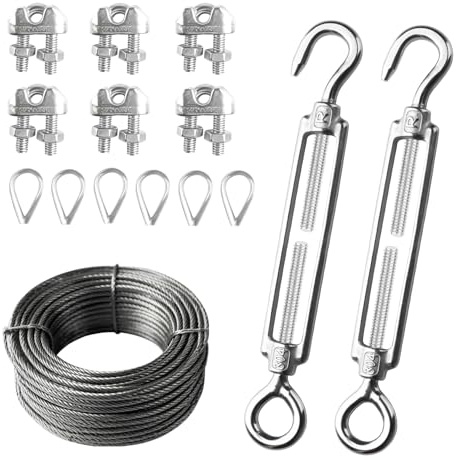 2er Set M6 Spannschloss 304 Edelstahl, Drahtseilspanner-Set mit | 6 Klemmen, 6 Seilspannern, 10m Stahlseil & Presshülse für Zaun, Wäscheleine, Sonnensegel & Rankhilfe