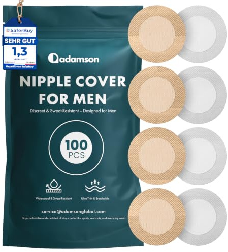 Nippelpads Herren 100 Stück Brustwarzenabdeckung für Sport und Laufen | Unsichtbar unter Kleidung Atmungsaktiv und bis 12 Stunden Halt, Weiß & Beige