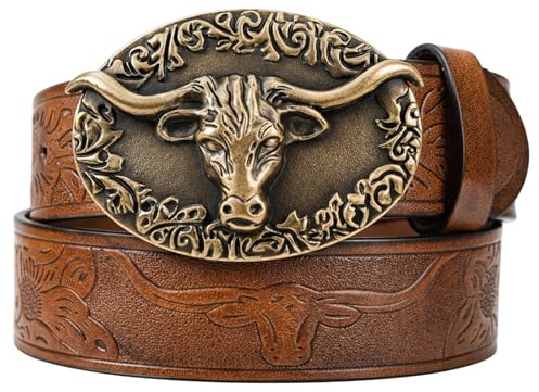 PjuQow Cowboy Gürtel Herren, Western Gürtel mit stabiler Schnalle, hochwertiges Leder, perfekt für Cowboy Boots Herren, stilvolles Accessoire