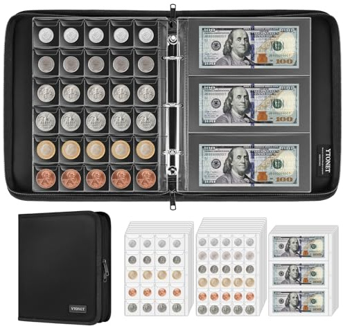 Ytonet Coin Collection Book Holder for Collectors, 410 Pockets Coins Collections Album & 24 Currency Organizer Binder, Fireproof Coin Collection Supplies, Coins Collector Gifts for Bill, Penny, Back