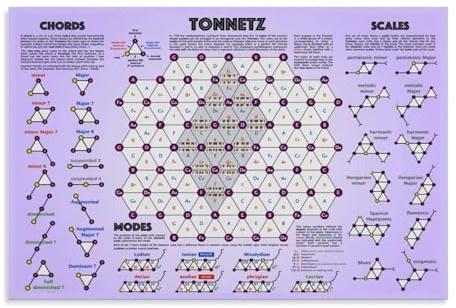 Chord Theory Poster, Tonnetz Scale and Progression Chart, Educational Music Wall Art for Classroom, Studio, and Home Decor(Framed,16x24inch(40x60cm))