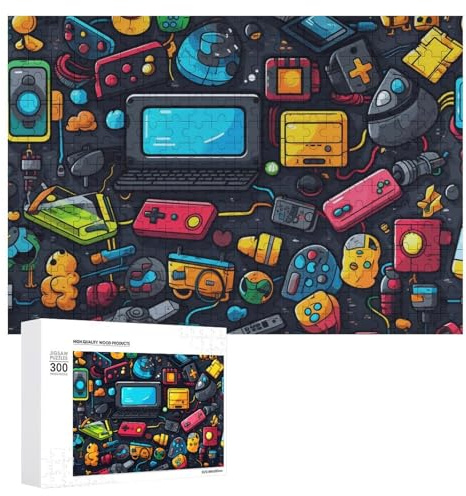 Puzzles pour Adolescents 300 PCS Colorful Retro Gaming Gadgets Puzzles pour Adultes Jeu De Réflexion Décoration Intérieure Activités Amusantes À La Maison 300 PCS