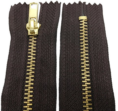Starlet24® Reißverschluss Metall 4 mm Zipper nicht teilbar, Reißverschlüsse Metall-Zähne für Jeans Leder Geldbörsen Hosen Taschen - Braun 25 cm