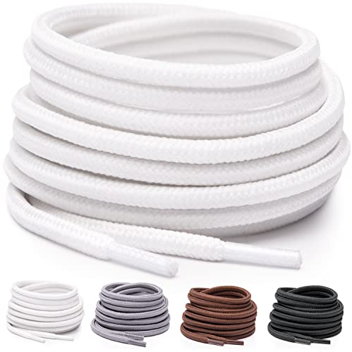 Miscly Lacci Scarpe Rotondi [3 Paia] Stringhe Scarpe Resistenti - Lacci Per Scarpe Da Ginnastica, Scarponcini E Stivali - Diametro 4 mm (137cm, Bianco)