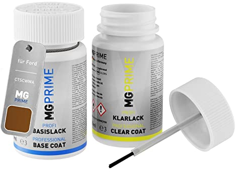 MG PRIME Autolack Lackstift Set für Ford CTSCWWA / PNCAD0 / A Burnished Glow Metallic/Canyon Braun Metallic Basislack Klarlack je 50ml