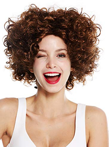 WIG ME UP - 1352-ZA6A Perücke Damen Karneval Halloween Diva kurz lockig Mittelscheitel Braun
