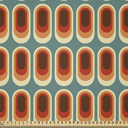 ABAKUHAUS Retro Stoff als Meterware, Vintage Mode-Ethno, Microfaser Stoff für Dekoratives Basteln, 1M (230x100cm), Dunkle Taupe Kadett Blau