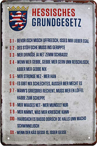 WOGEKA ART Retro Blechschild Hessisches Grundgesetz Hessen witziger Spruch als Geschenk-Idee zum Geburtstag Weihnachten zur Dekoration 20x30 cm Vintage-Design aus Metall 16