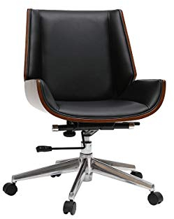 Miliboo Chaise de Bureau à roulettes Design Noir, Bois foncé Noyer et Acier chromé Curved