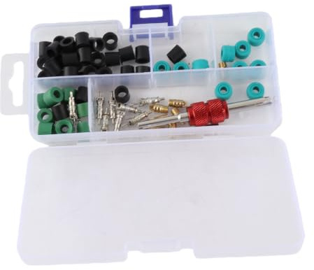 RMILB UFsY-GS00269 Tuyaux de fréon + kit de réparation de climatisation de Voiture, Outil de Noyau de Valve 10 pièces pour vannes Joints de Tuyau 50 pièces vannes 10 pièces