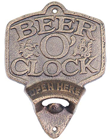 Primus PC5802 Flaschenöffner zur Wandmontage, Gusseisen, rustikales Vintage-Design (Bier O'Clock)