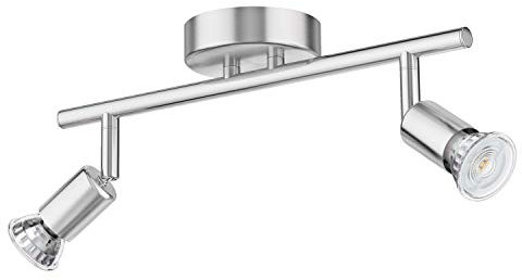 ledscom.de Deckenleuchte LUNARA, 2-flammig, Edelstahl, chrom matt, inkl. 2x LED GU10 Lampen (warmweiß, 10,8W, je 510lm, 50°)