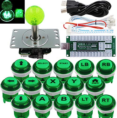 SJ@JX Arcade Game Controller USB Encoder DIY Kit LED Cherry MX Microswitch Lamp Button 4-8way LED Joystick Gamepad Code Board for Xbox 360 Nintendo Switch Hit Box Raspberry Pi PS3 PC Andriod