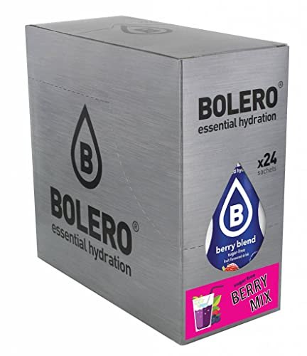 Boisson Boléro BERRY MIX | 24x9g I boisson rafraîchissante en poudre sans sucre édulcorée à la stévia | Vitamine C | pour diabétiques | arômes de baies | boissons pour la famille et les amis