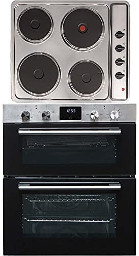 SIA 60cm DO111SS Stainless Steel Electric Double True Fan Oven & PHP601SS Solid Plate 4 Zone Electric Easy clean Hob