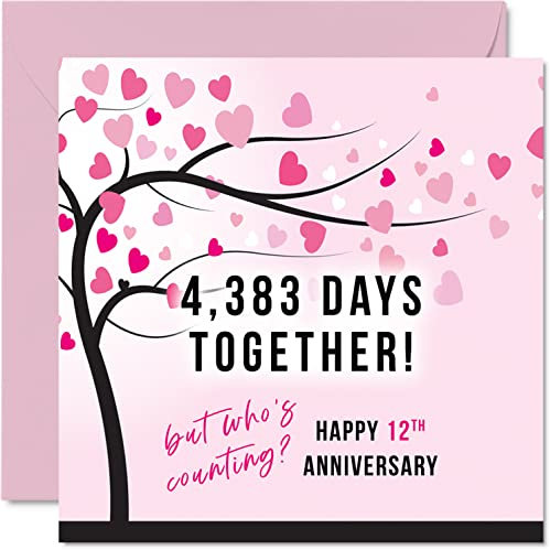 Lustige Seiden-Jubiläumskarte für Ehefrau oder Ehemann – 4383 Days Together – I Love You Geschenke, Happy 12th Wedding Anniversary Karten für Partner, 145 mm x 145 mm Grußkarten für zwölf Jahrestage
