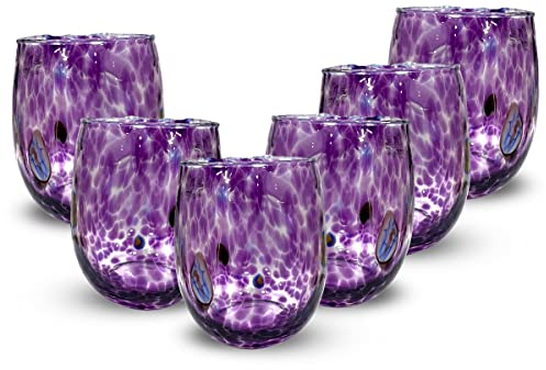 Gocce di Murano Lot de 6 verres à eau travaillés selon la tradition des artisans de Murano, verre soufflé et travaillé à la main, 300 ml - verres à eau, verre arc-en-ciel, pluie