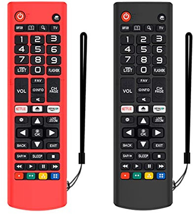 AIYAAIYA Juego de 2 Fundas Protectoras de Silicona para LG AKB75095307 AKB75375604 AKB74915305 Control Remoto, Anti-perdida para Mando a Distancia LG Smart TV (Rojo + Negro)