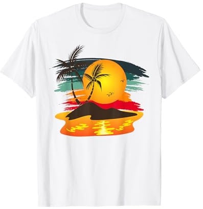 Exotic Island Palm Trees Sunset Ocean Tropical Summer T-Shirt