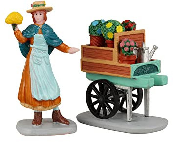 LEMAX 2er Set Frau mit Blumenwagen Merry's Garden für Ihr Weihnachtsdorf H6,5 cm