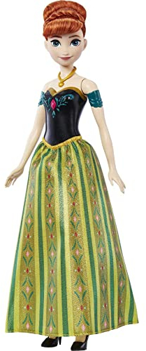 DISNEY Die Eiskönigin Singende Anna-Puppe - 30-sekündiger Song-Ausschnitt, klassisches Schlossoutfit, abnehmbarer weicher Rock, kämmbare Haare, für Kinder ab 3 Jahren, Französisch Version, HMG40