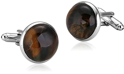 Stfery Manschettenknöpfe für Herren, Manschettenknöpfe Rund Braun Edelstahl Cufflinks Bernstein Anzug Accessoires Schmuck Geschenk