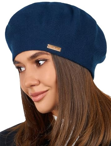 Braxton Baskenmütze aus Wolle, warm gefüttert, gehäkelt, Angora-Strickmütze, französische Paris-Mütze für Damen, Blau, Einheitsgröße