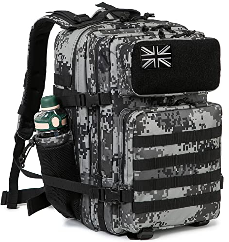 QT&QY Military Tactical Backpacks For Men Army Molle Daypack 45L Large 3 Day Bug Out Bag Gym Rucksack With Bottle Holder Black Camo…