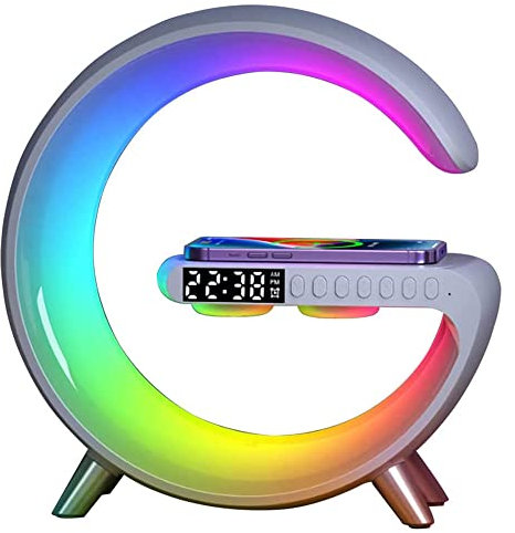 WQIAOBX 2023 Nuova Lampada da Tavolo Intelligente,Caricabatterie Wireless Lampada per Atmosfera Altoparlante Bluetooth,Lampada da atmosfera con caricatore wireless multifunzionale 4 in 1 (bianca)