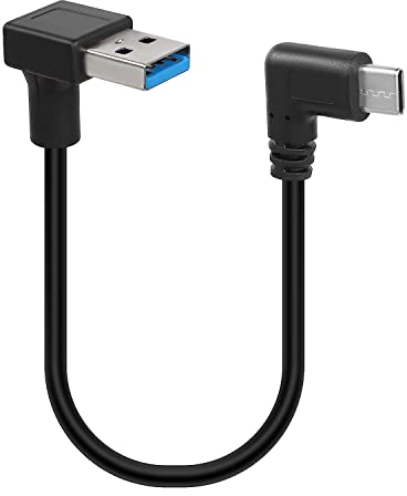GELRHONR 25cm Cable USB C Corto de 90 Grados, Cable USB A a USB Tipo C 18W Carga Rápida y Sincronización 5Gbps para-Down Angle-Negro