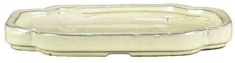 Sottovaso per bonsai ovale (forma mokko) in gres smaltato bianco 22,5x17,5x2 cm - GA4S