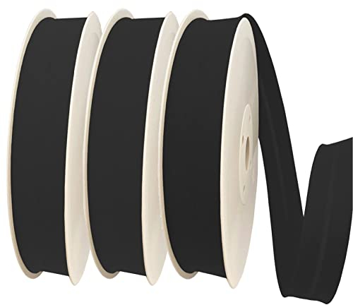 TEXTEX = 40 mm Breites Schrägband. 50% Baumwolle und 50% Polyester. Packung mit 3 Stück à 10 m - (Schwarz/Schwarz/Schwarz)