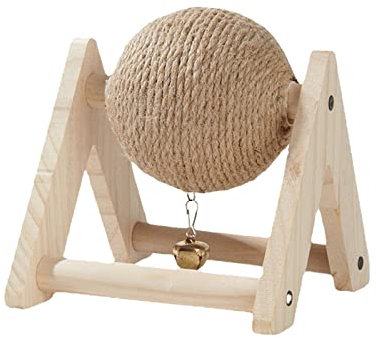 MagiDeal Lapin Sisal Griffe Balle Lapin Grattoir avec Boule Canapé Protecteur Support en Bois Portable avec Cloche Stable Lapin Scratch Jouet Balle pour