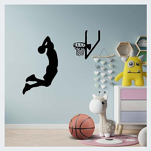 Stickers, Adesivi da parete in vinile, autoadesivo, per giocatore di basket, decorazione per la stanza dei giochi, 61,2 x 51,2 cm, 24 x 20,1 pollici (stile 1)