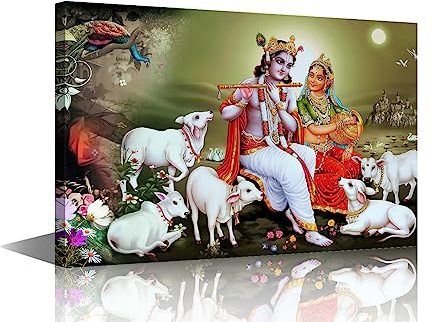 TISHIRON 1 Panel Lord Radha Krishna Wandkunst für Home Wall Decor Hinduismus Leinwand Wandkunst Hinduismus Poster Drucke Indien Religiöse Bilder für Heimdekoration Wohnzimmer 61 cm B x 91 cm H