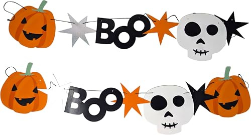 YLAB Halloween-Wimpelkette auf Karton, Kürbis- und Totenkopf-Design, vorbespannt, 2 Meter